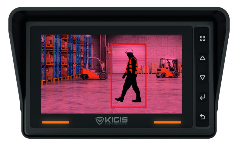 Telecamera ad intelligenza artificiale Iview+ di Kigis in funzione con schermo rosso in segno di allarme