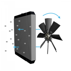 Illustrazione-della-ventola-reversibile-Flexxaire-con-il-flusso-aria-invertito-per-la-pulizia-del-radiatore